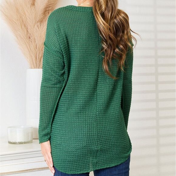 Black Friday Deals ◇ Green Waffle Knit Long Sleeve Top Women's Short Sz Md [6-8] - Picture 9 of 9